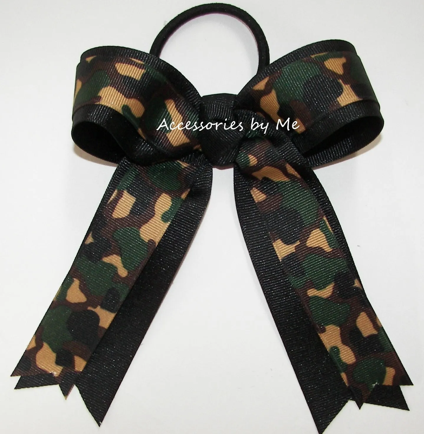 Camouflage Green Black Ponytail Bow