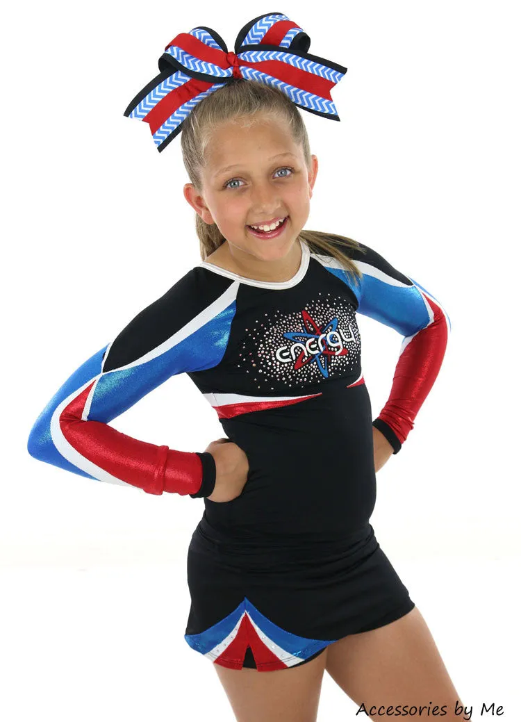 Chevron Blue Black Red Big Cheer Bow