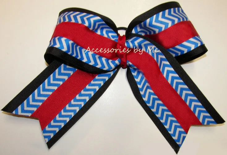 Chevron Blue Black Red Big Cheer Bow