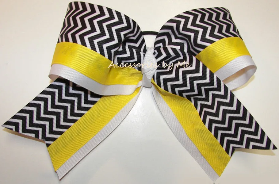 Chevron Yellow Black Cheer Bow