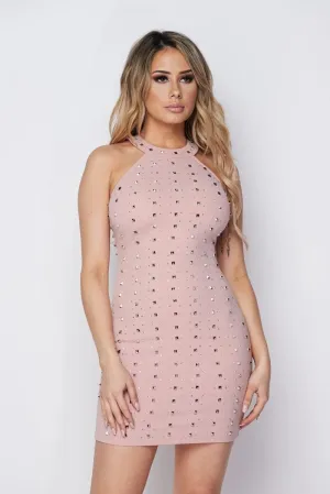 Choker Neck Rhinestones and Studs Dress