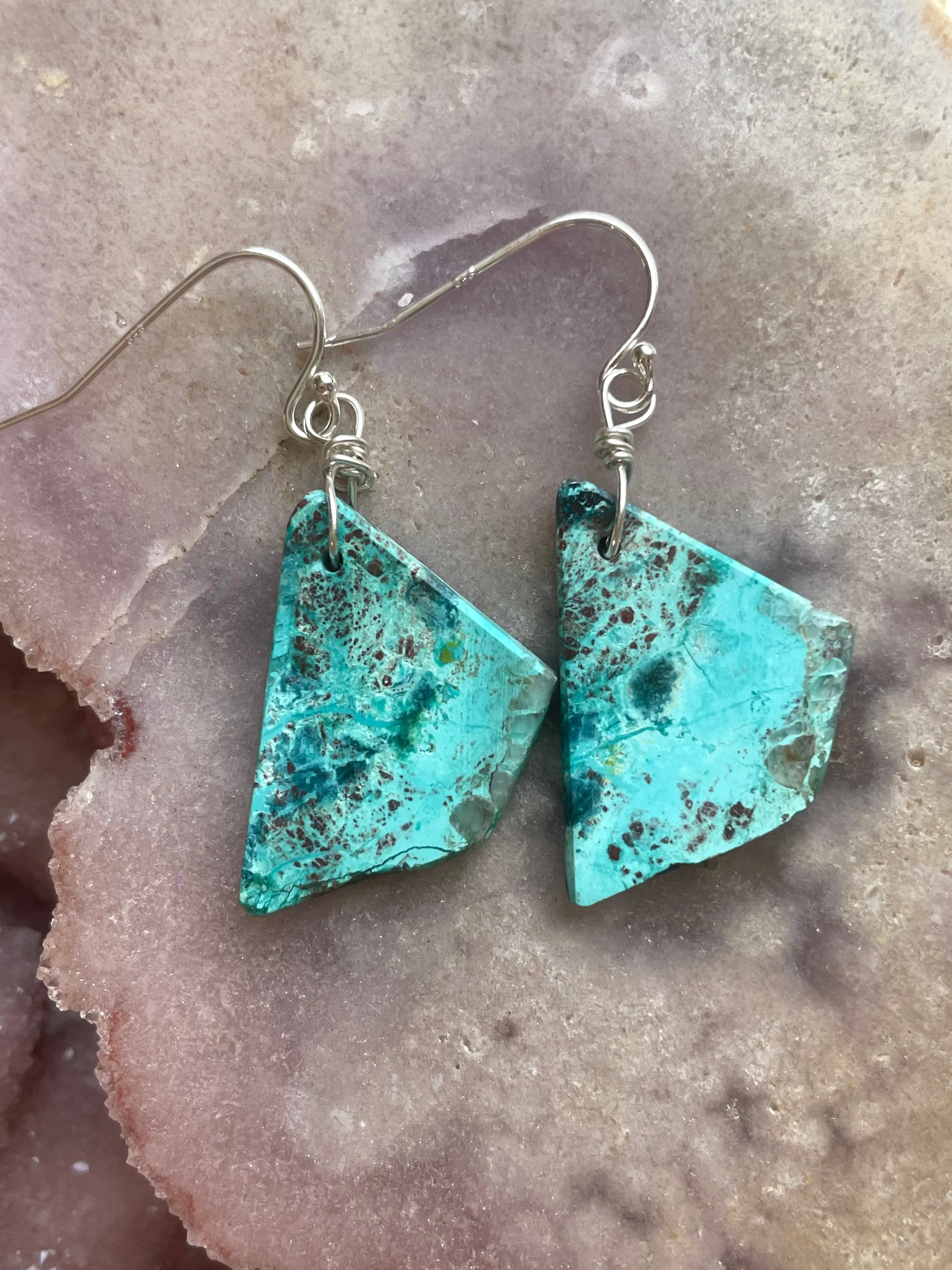 Chrysocolla Sterling Silver Statement Crystal Gemstone Earrings