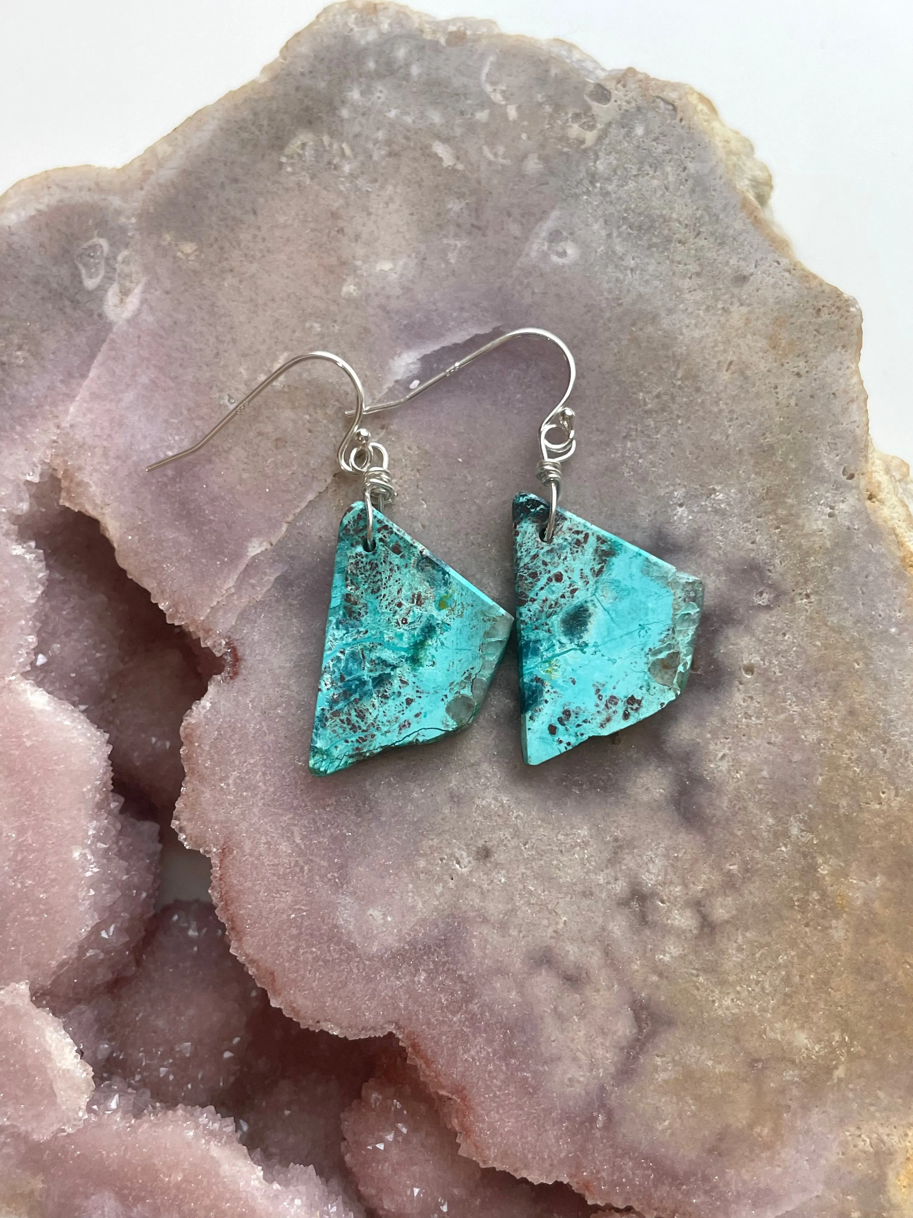 Chrysocolla Sterling Silver Statement Crystal Gemstone Earrings