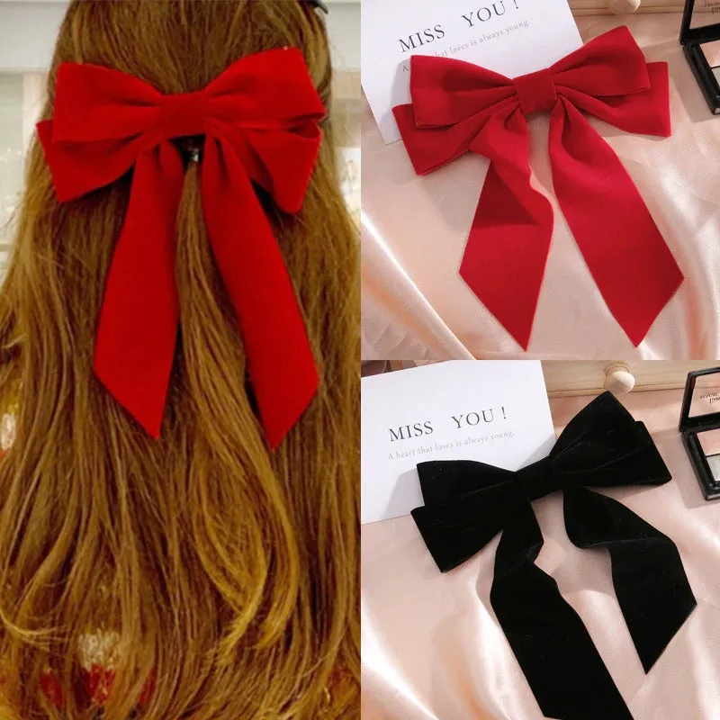 Classy Velvet Ribbon Bowknot Barrette Hair Clips