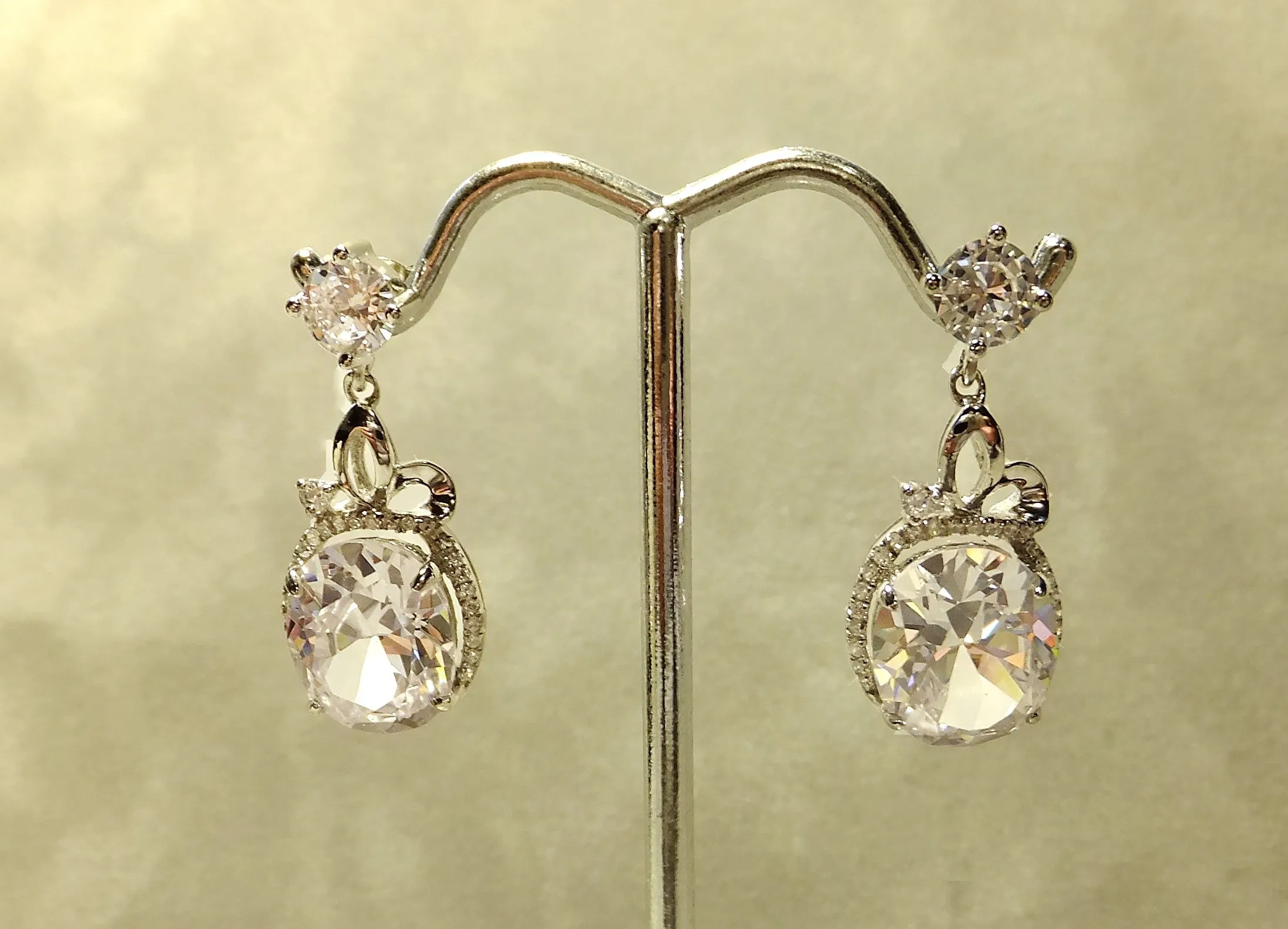 Cubic Zirconia Crystal Drop Earrings In Sterling Silver