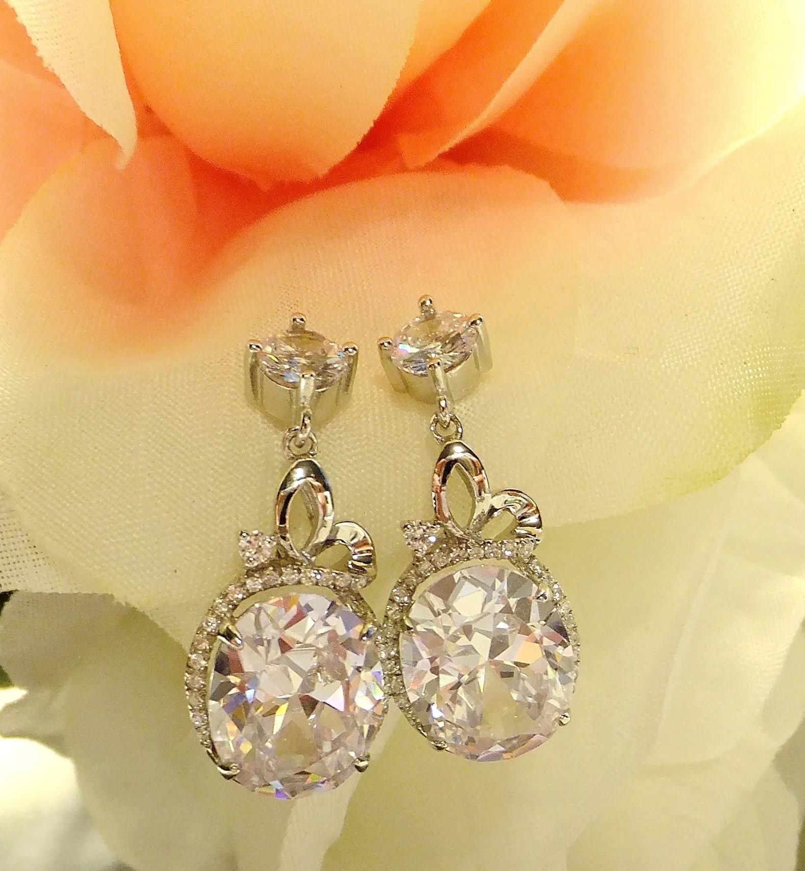 Cubic Zirconia Crystal Drop Earrings In Sterling Silver