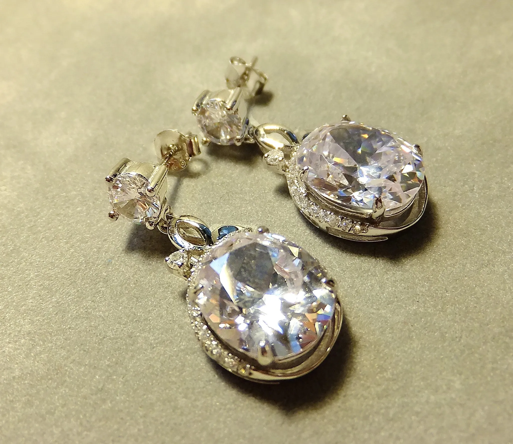 Cubic Zirconia Crystal Drop Earrings In Sterling Silver