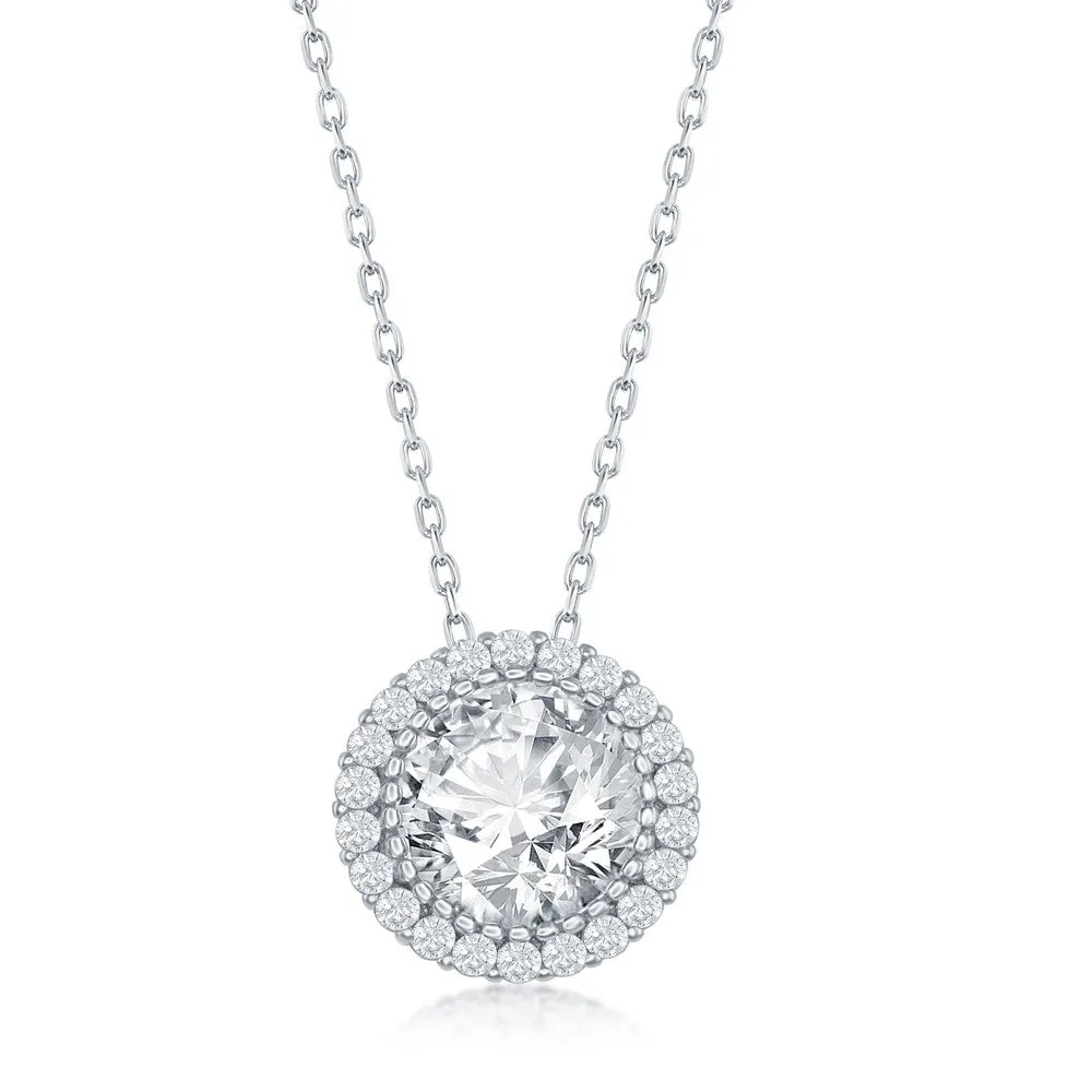 Cubic Zirconia Round Halo Style Pendant