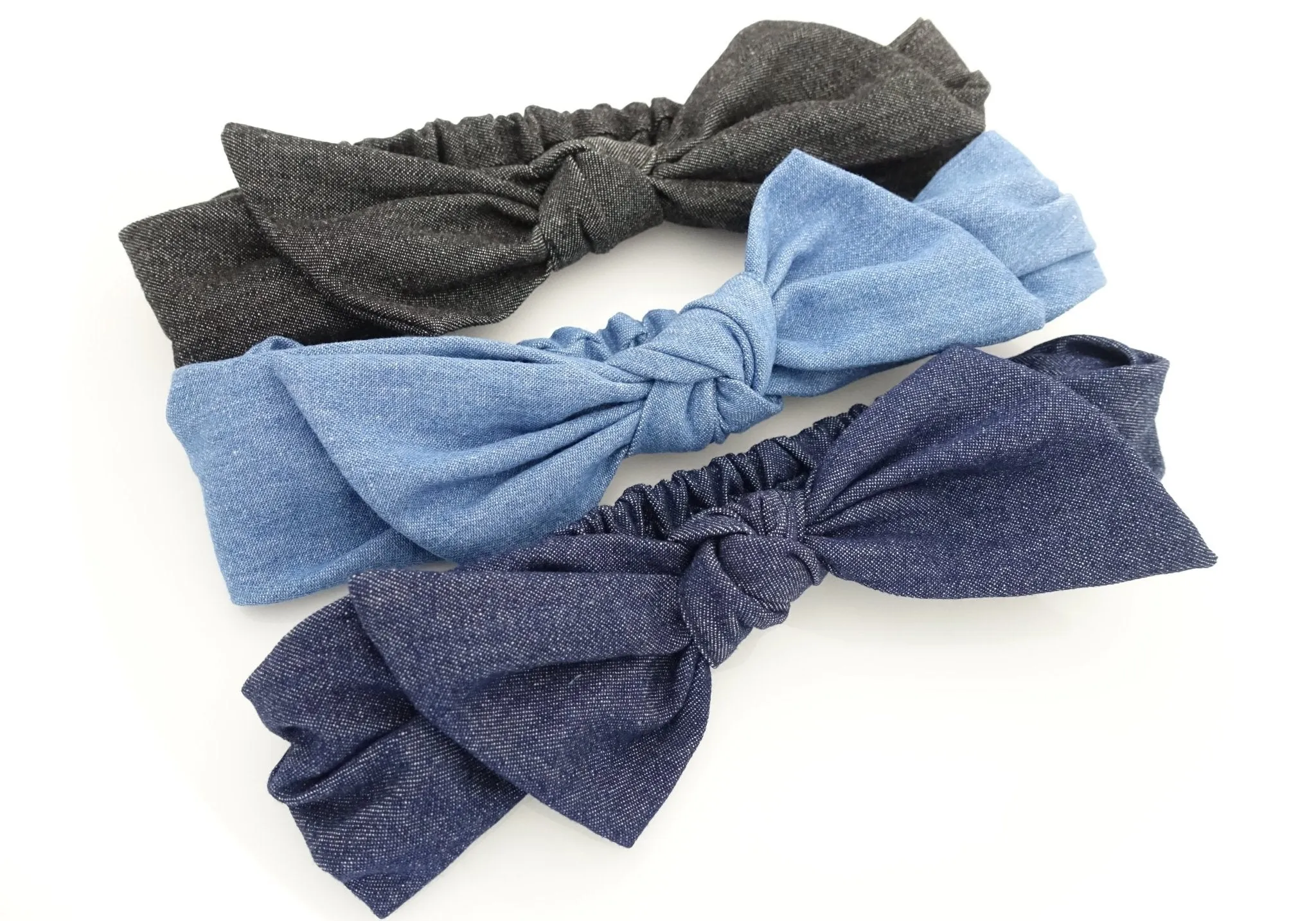 Denim Jean fabric Bow Knot Elastic Fashion Headband for Women