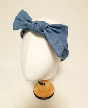 Denim Jean fabric Bow Knot Elastic Fashion Headband for Women