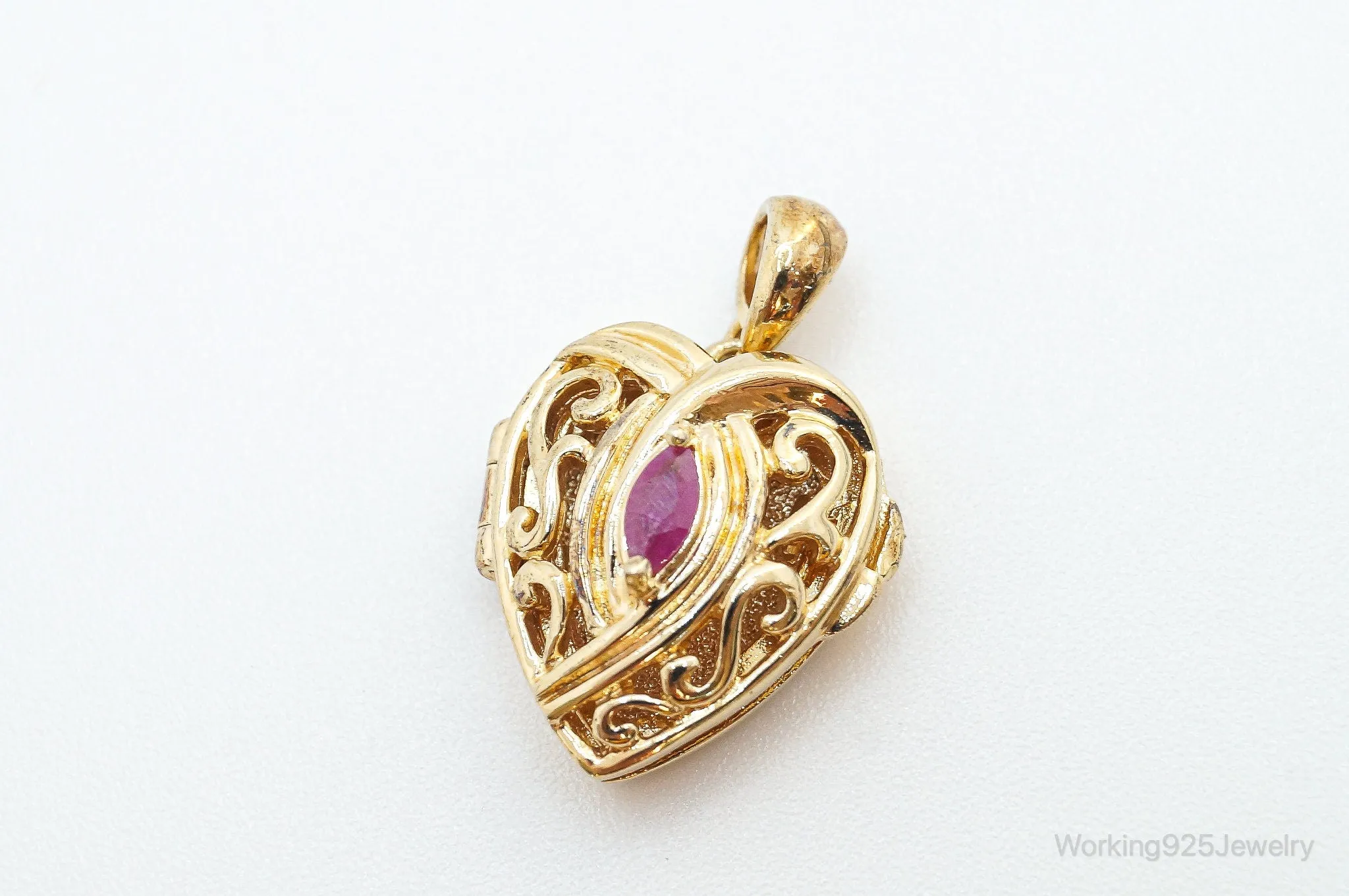 Designer Ross Simons Ruby Heart Gold Vermeil Sterling Silver Locket Pendant