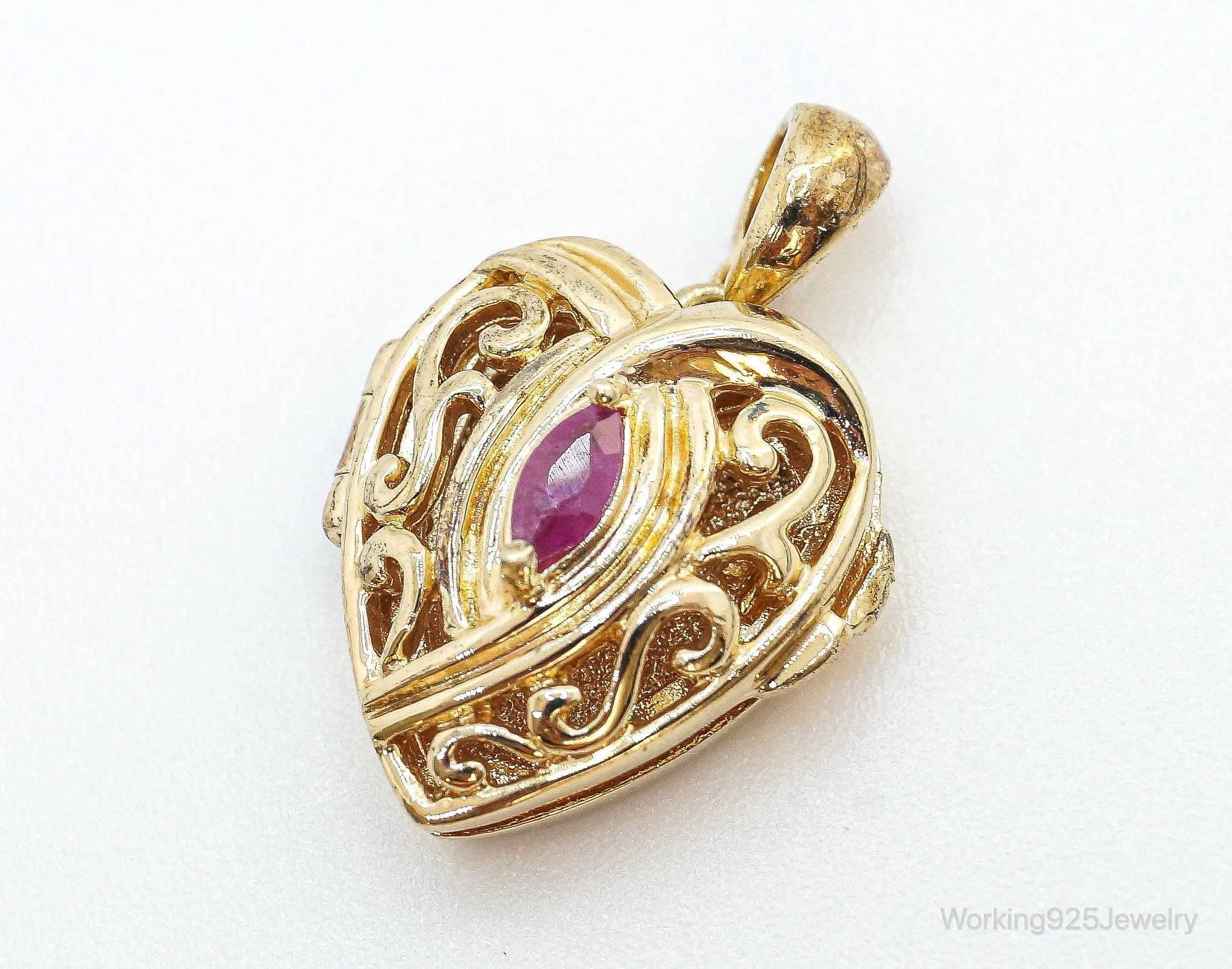 Designer Ross Simons Ruby Heart Gold Vermeil Sterling Silver Locket Pendant