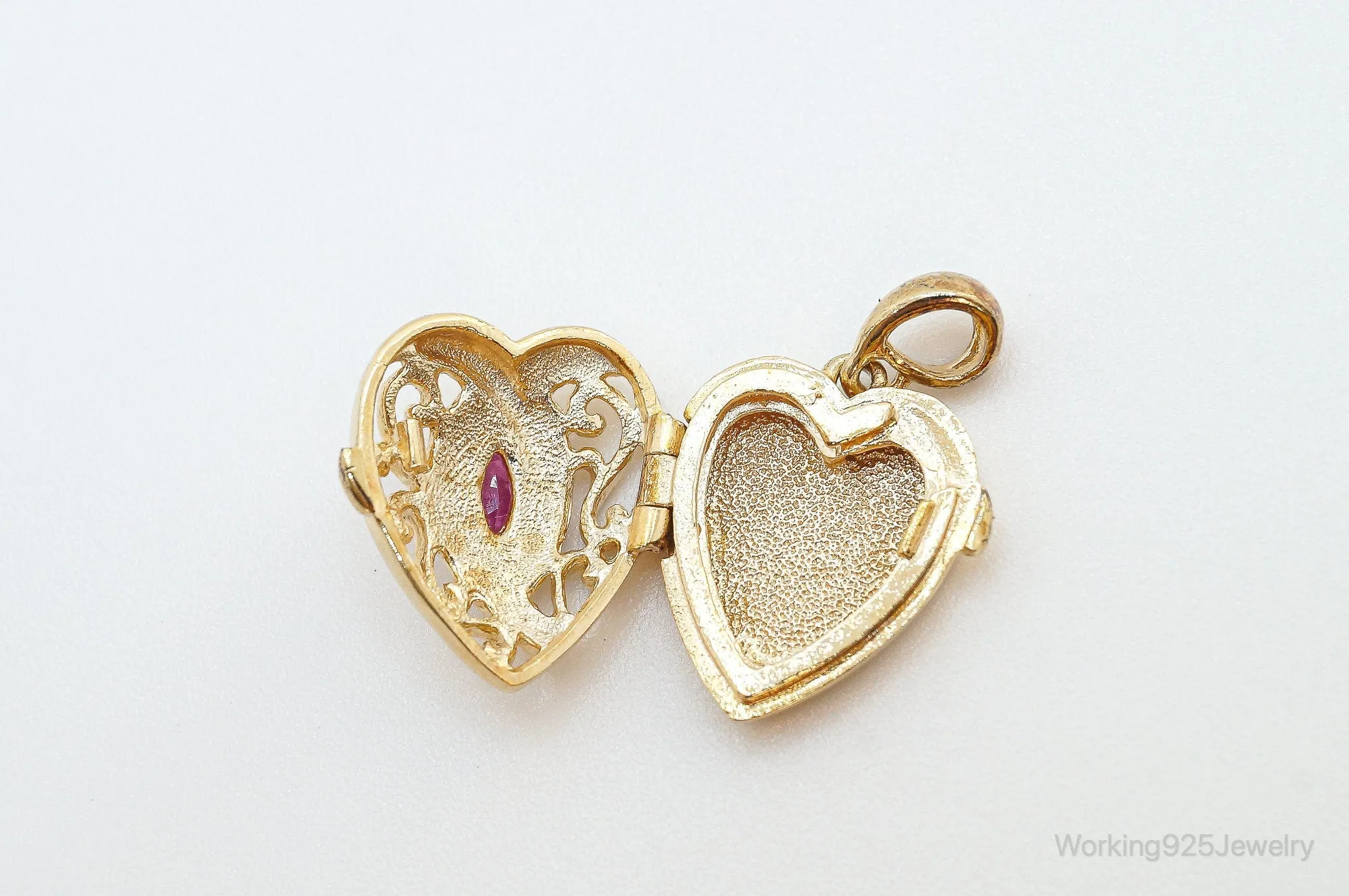 Designer Ross Simons Ruby Heart Gold Vermeil Sterling Silver Locket Pendant