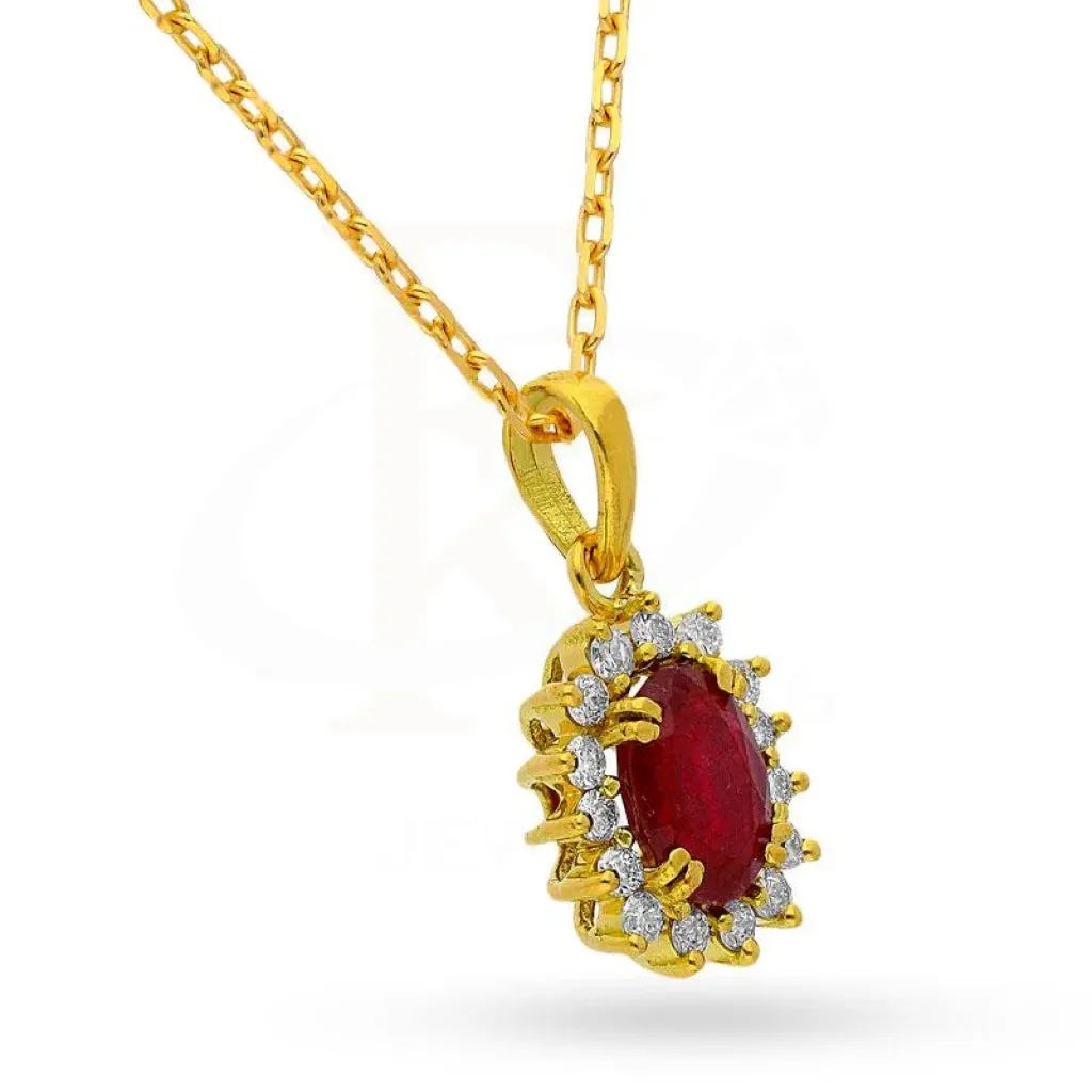 Diamond and Ruby Solitaire Necklace in Oval Shaped 18KT Gold - FKJNKL18K2008