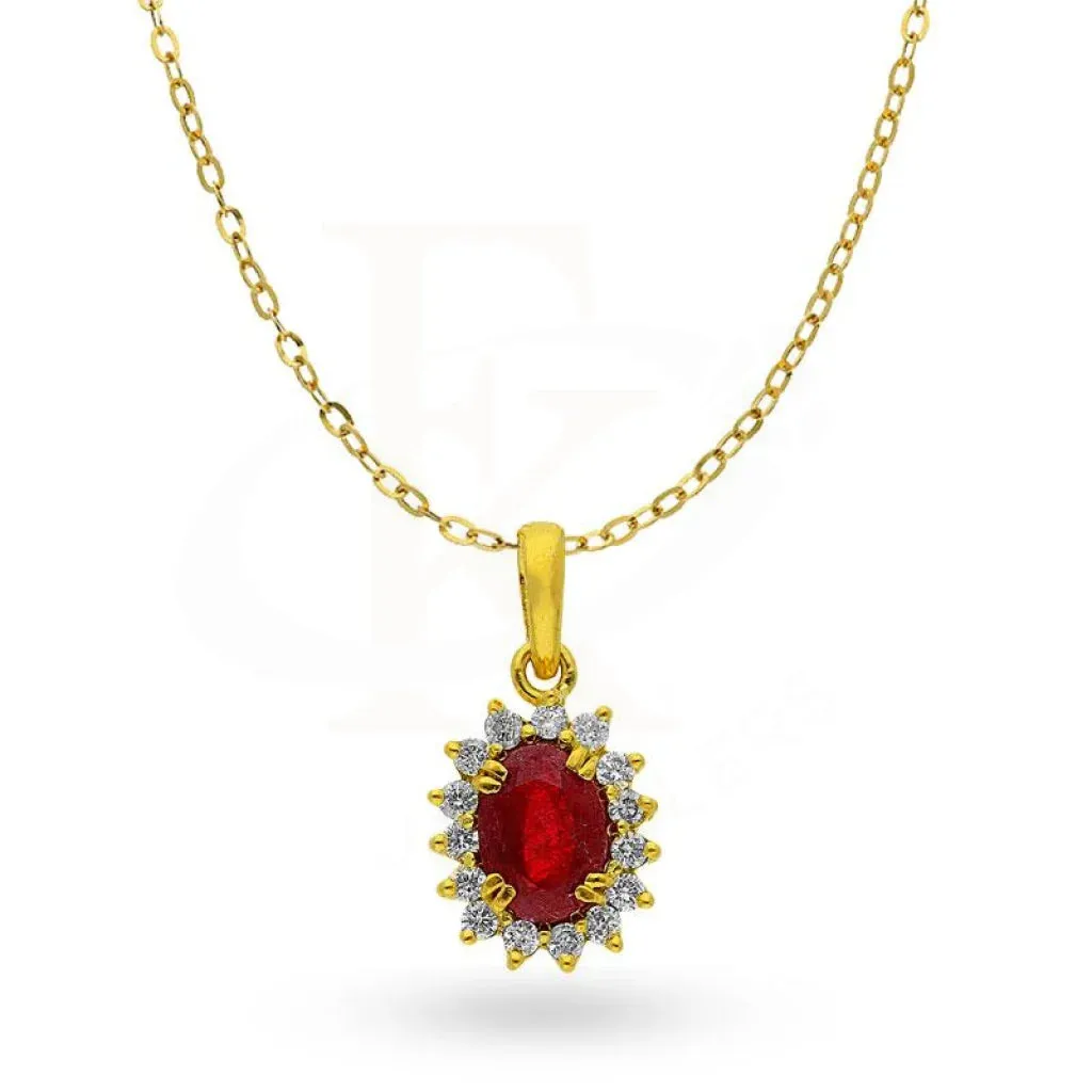 Diamond and Ruby Solitaire Necklace in Oval Shaped 18KT Gold - FKJNKL18K2008