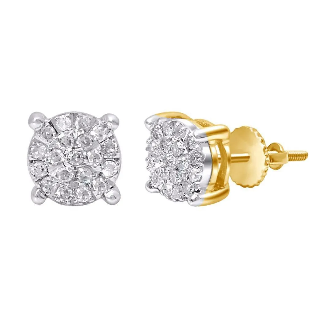 Diamond Round Cluster Stud Earrings 10k Yellow Gold Screw Back 0.15cttw