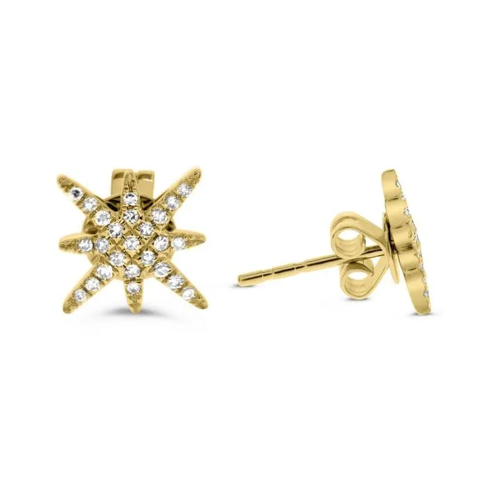 Diamond Star Burst Stud Earrings