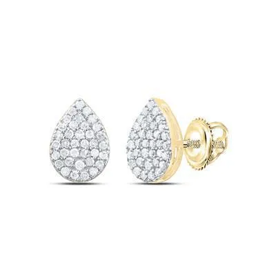 Diamond Stud Pear Shap Earrings 925 Sterling Silver Yellow tone Screw Back