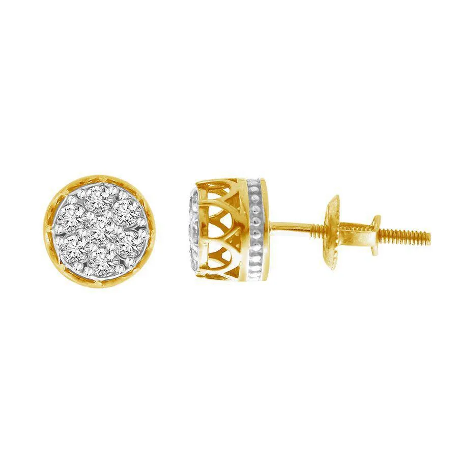 Diamond Stud Round Earrings 10k Gold Screw back