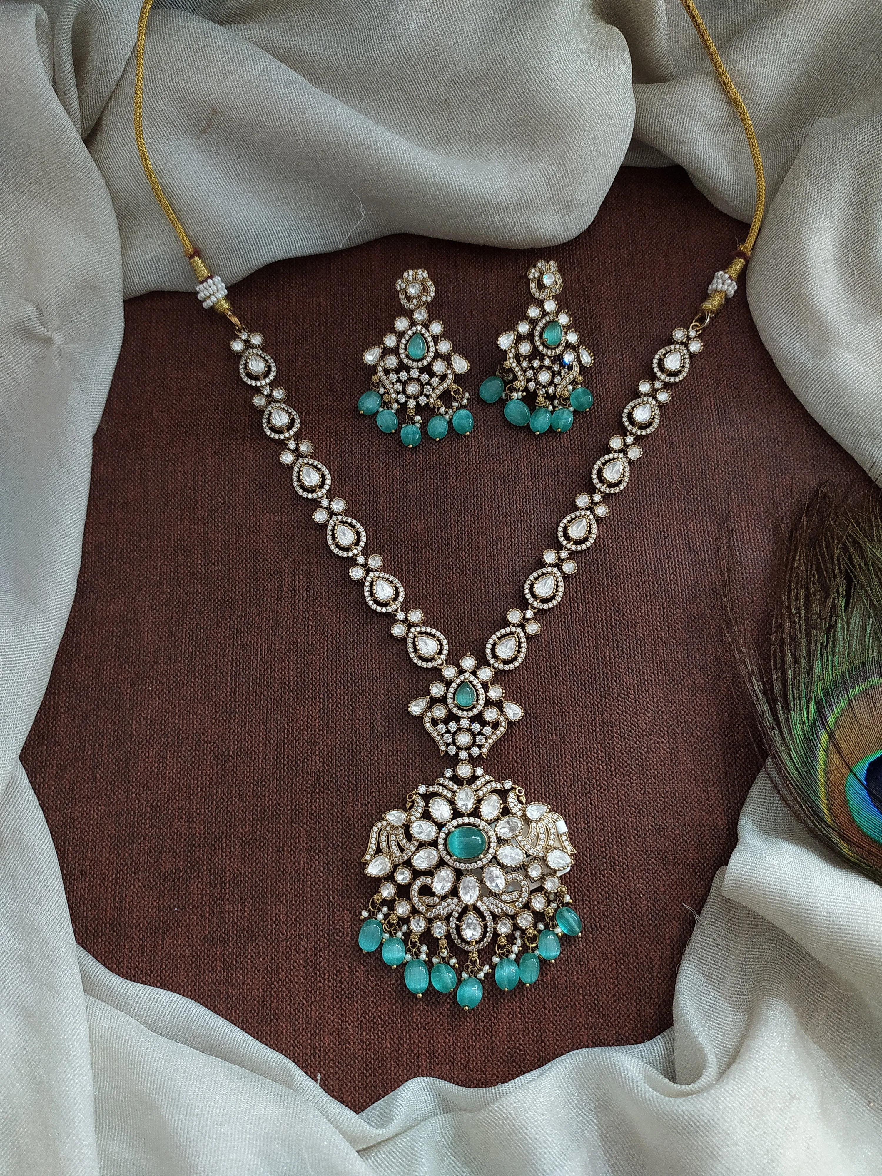 Elegant Floral Pendant Kundan Necklace Set with Moissanite Stones