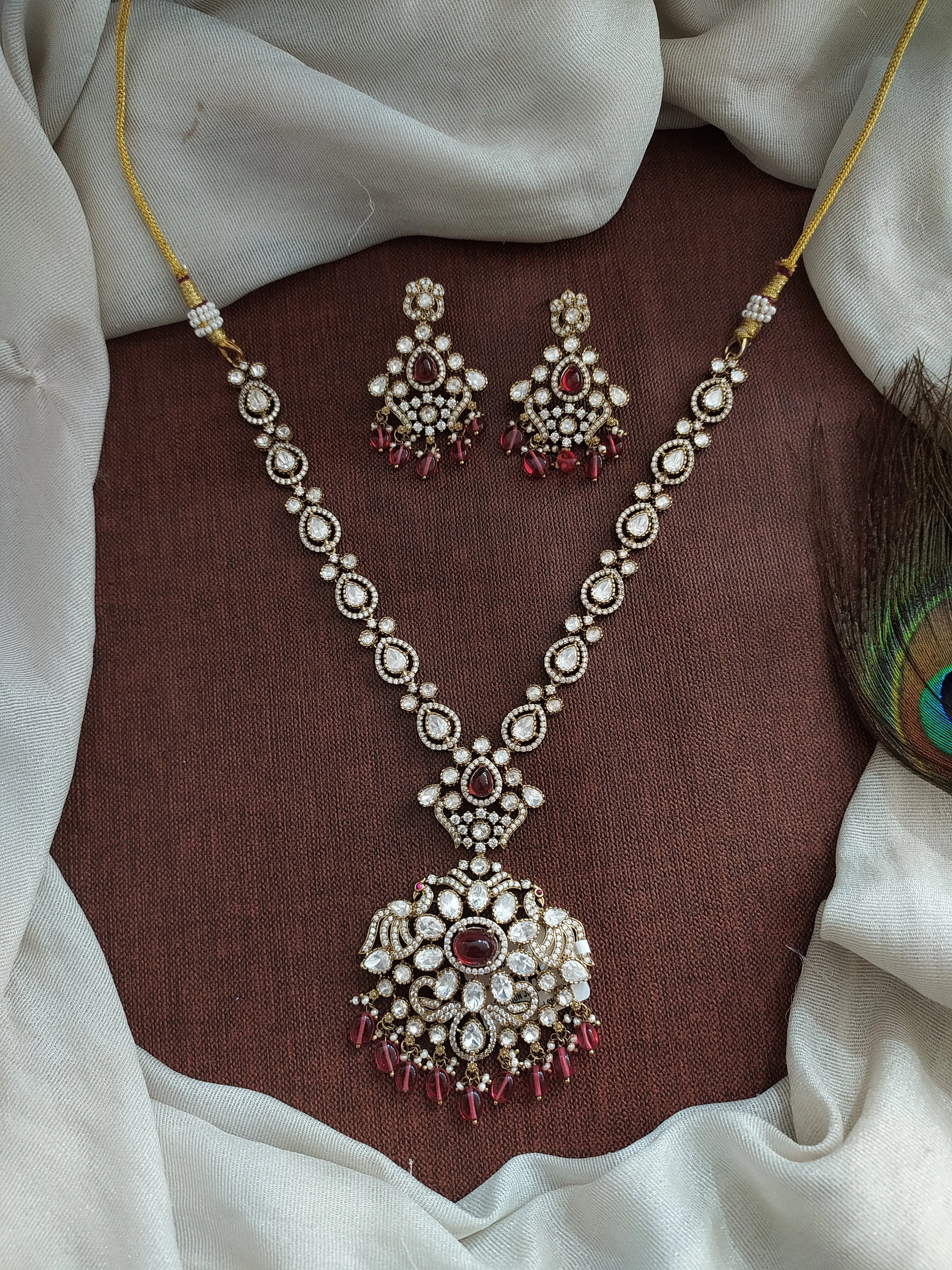 Elegant Floral Pendant Kundan Necklace Set with Moissanite Stones