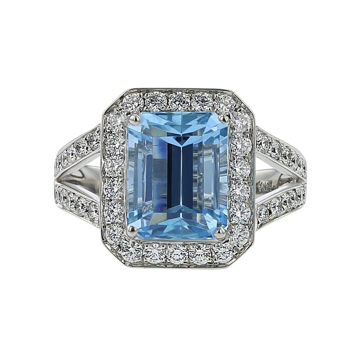 Emerald-Cut Aquamarine and Diamond Ring