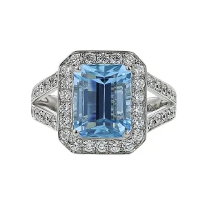 Emerald-Cut Aquamarine and Diamond Ring