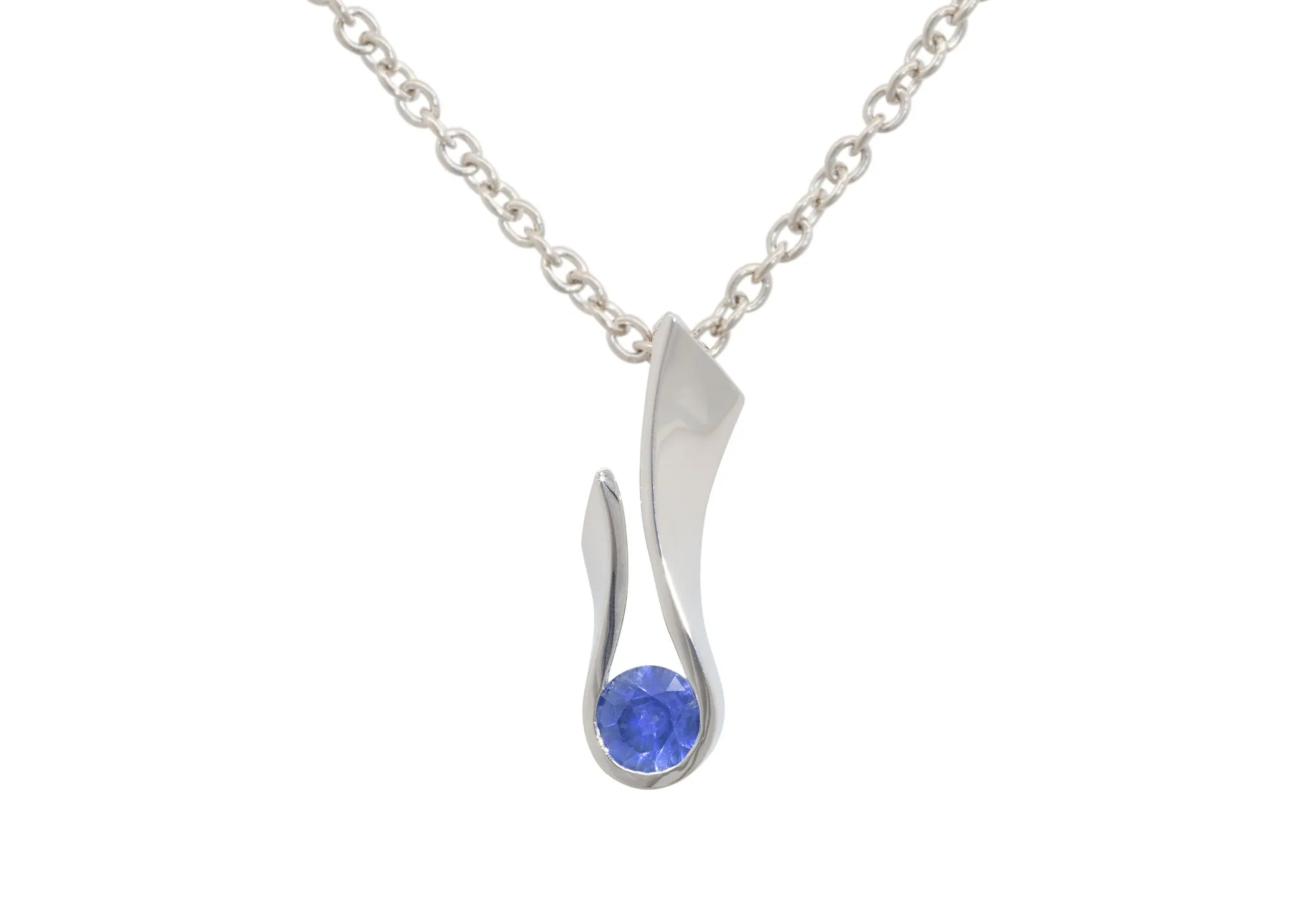 Flame Pendant with Round Precious Gemstone, White Gold & Platinum