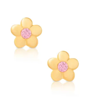 Flower CZ Stud Earrings in 18K Gold over Sterling Silver