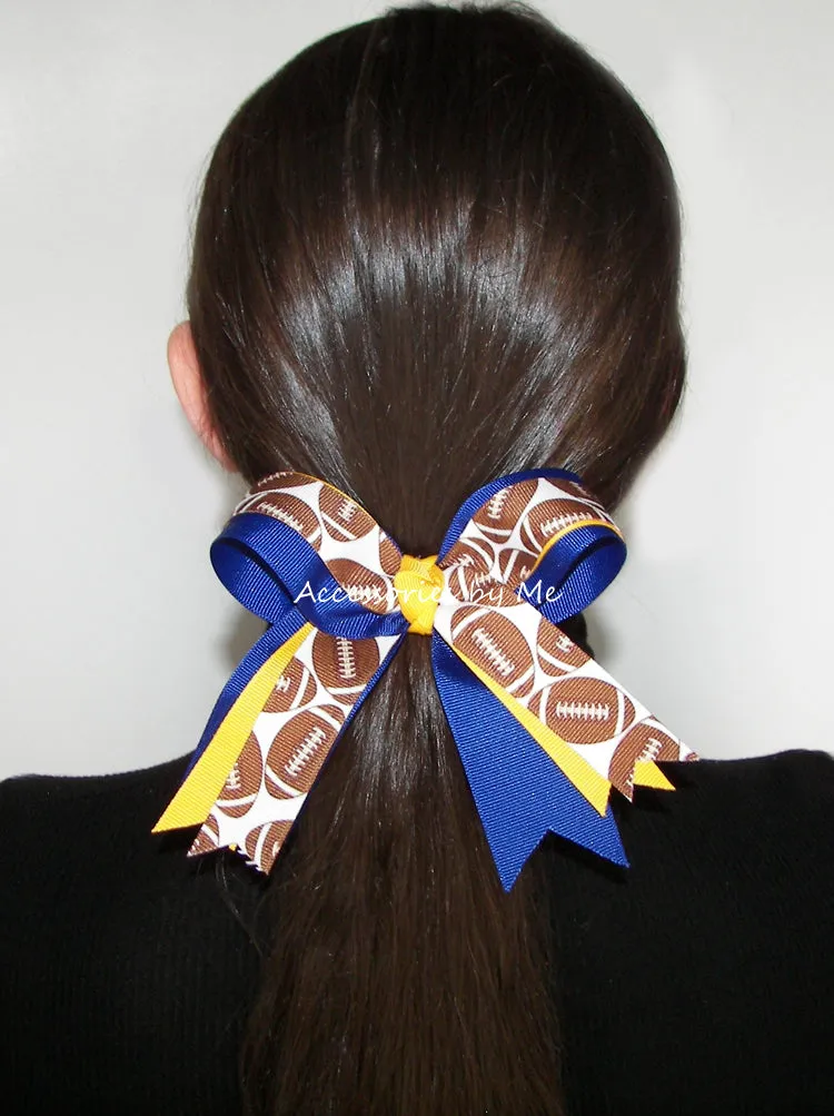 Football Yellow Gold Royal Blue Ponytail Bow