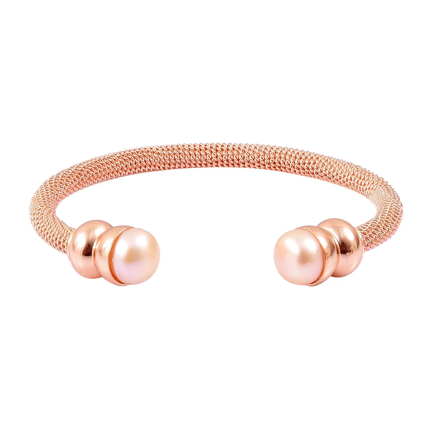 Freshwater Pearl Rose Gold Over Stainless Steel Twisted Cuff (7.50 in)