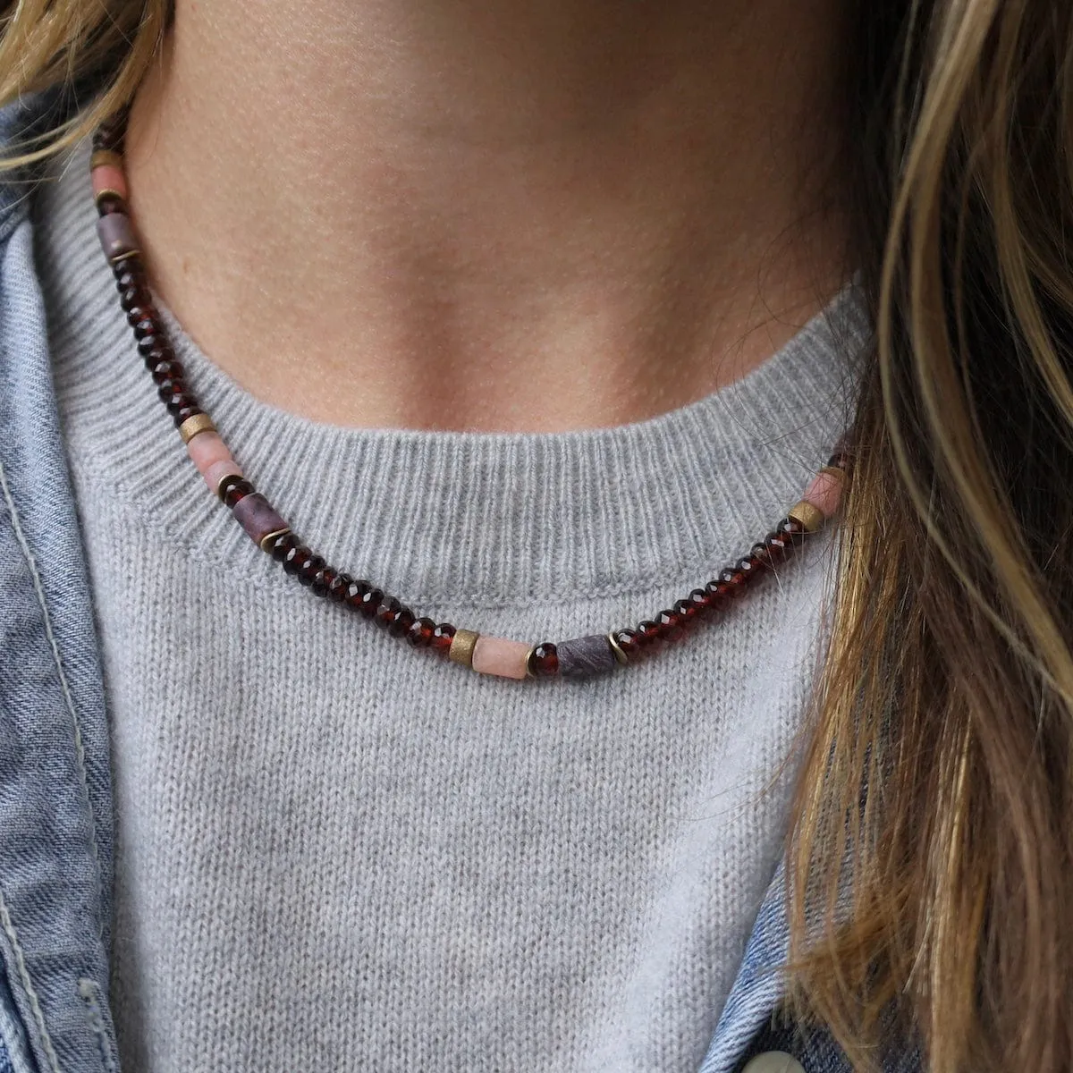 Garnet, Ruby, & Rhodonite Necklace