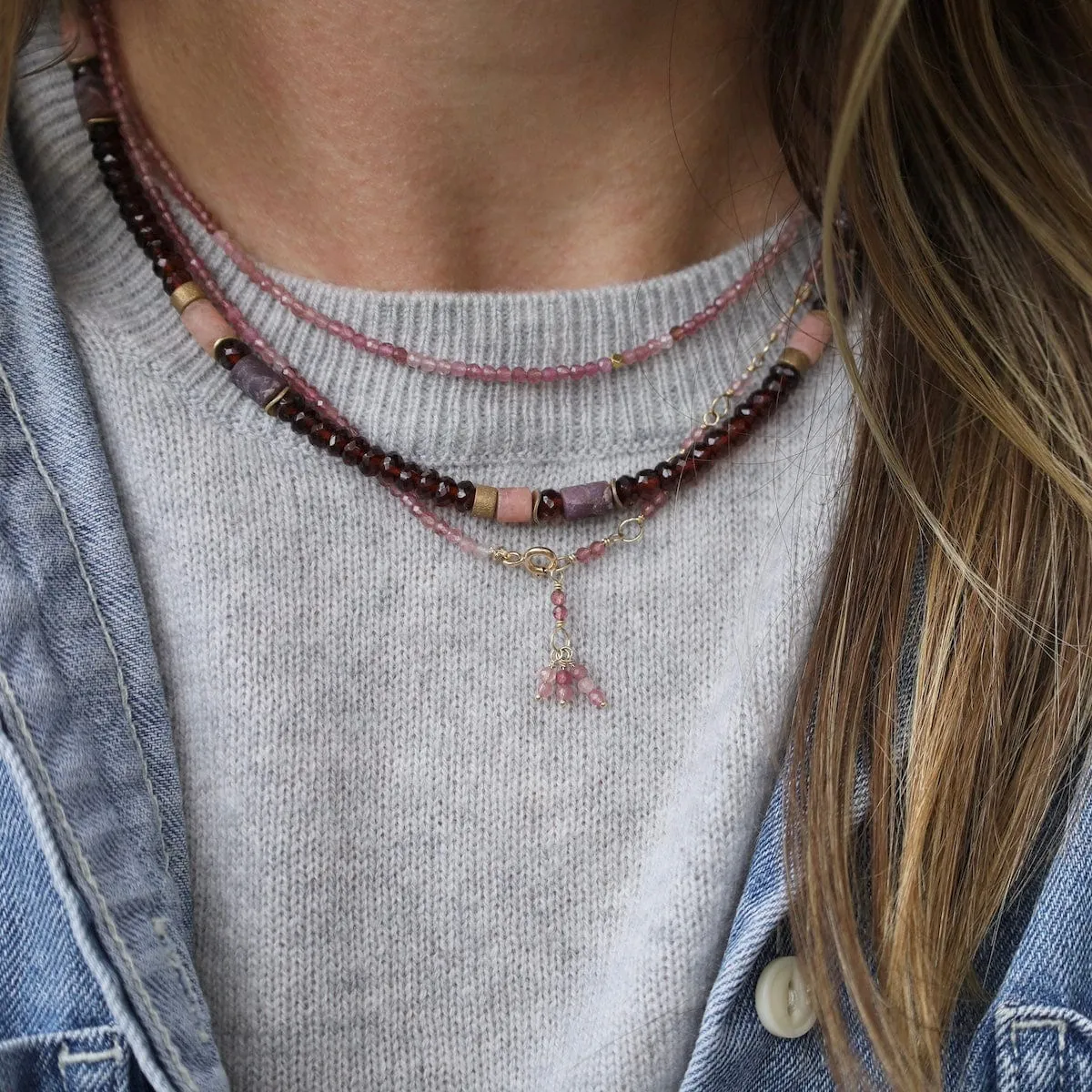 Garnet, Ruby, & Rhodonite Necklace