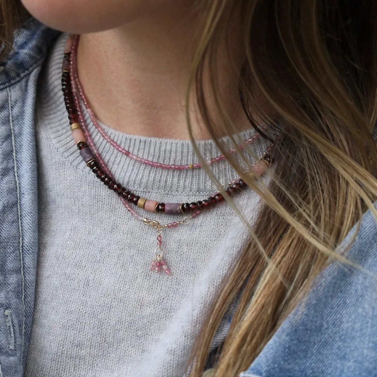 Garnet, Ruby, & Rhodonite Necklace