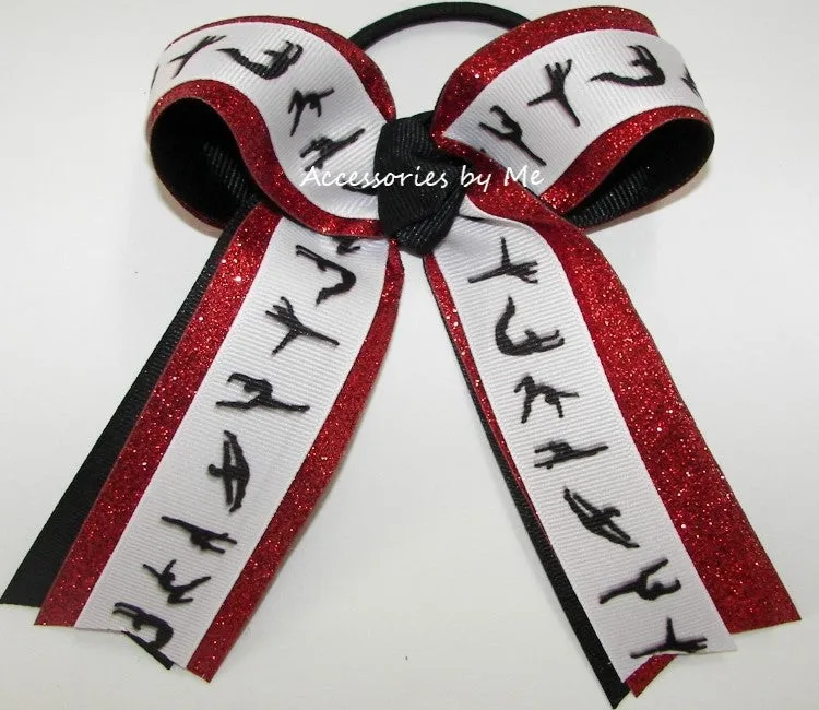 Glitter Gymnastics Red Black Ponytail Bow