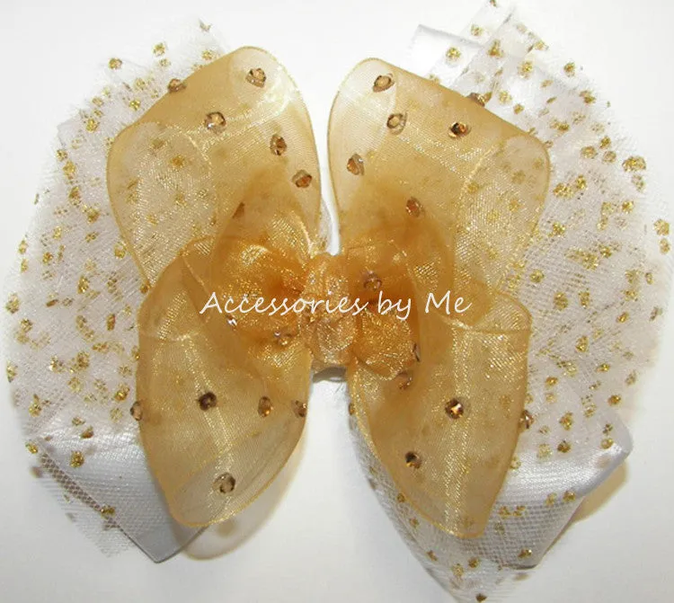 Glitzy Gold Organza Tutu Hair Bow