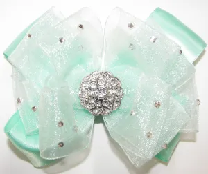 Glitzy Mint Green Organza Satin Hair Bow