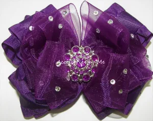 Glitzy Plum Organza Ruffle Hair Bow