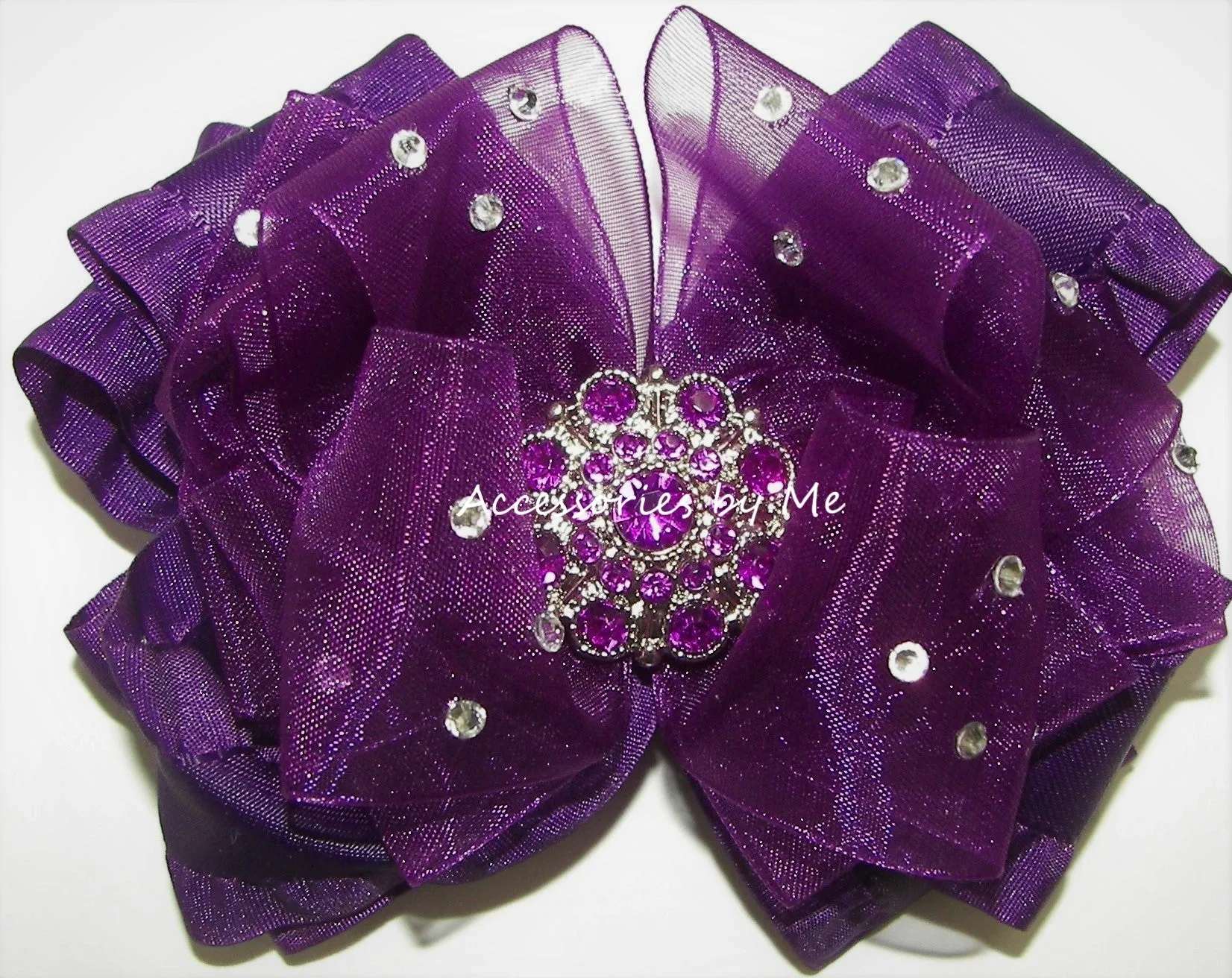 Glitzy Plum Organza Ruffle Hair Bow