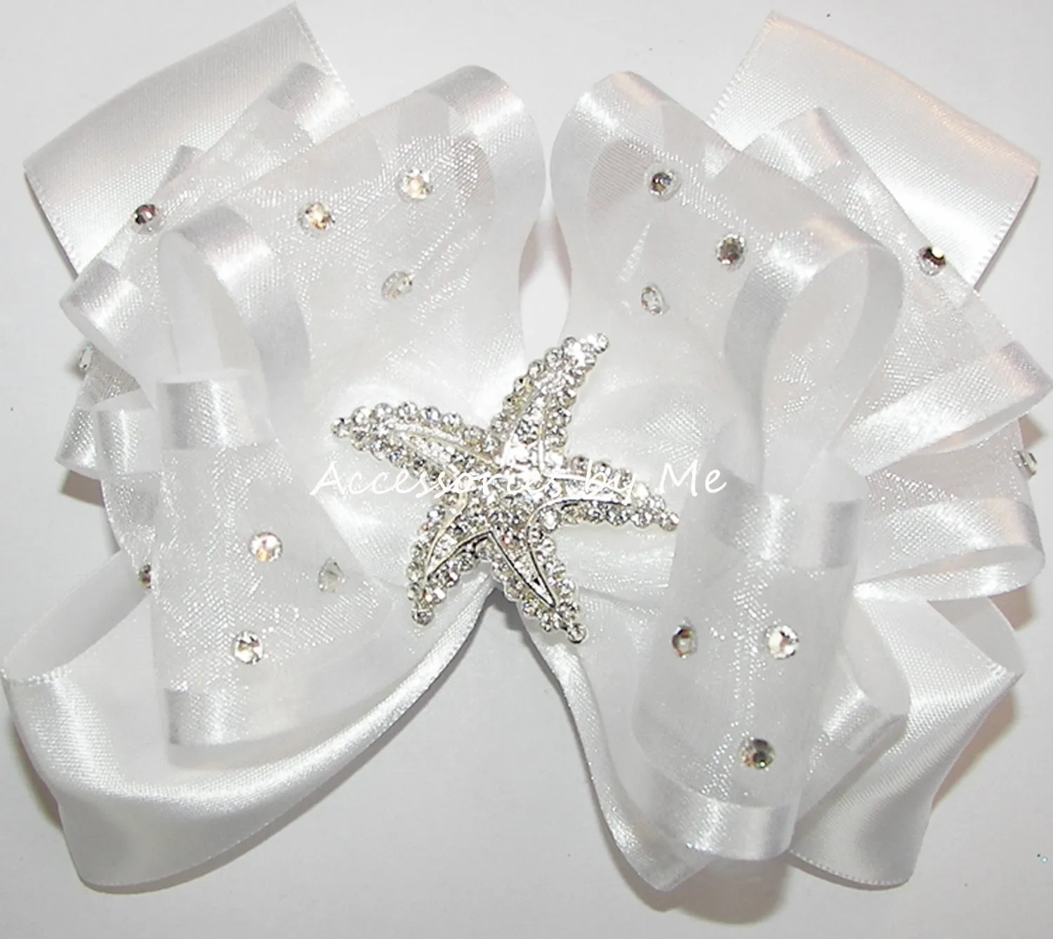 Glitzy White Organza Starfish Hair Bow