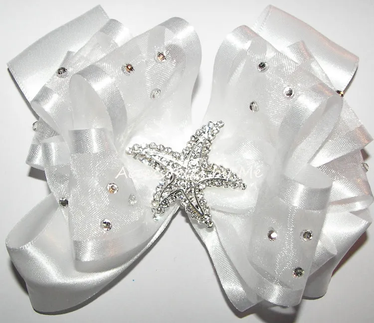 Glitzy White Organza Starfish Hair Bow