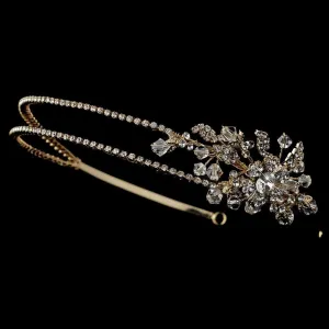 Gold Double Crystal Bridal Headband with Crystal Ornate Side Accent