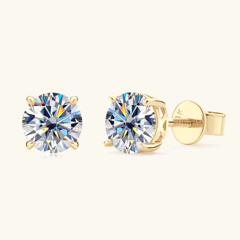 Gold Four Prong Moissanite Stud Earrings