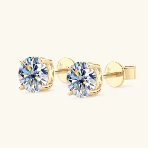 Gold Four Prong Moissanite Stud Earrings