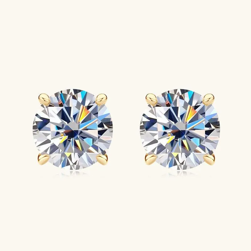 Gold Four Prong Moissanite Stud Earrings