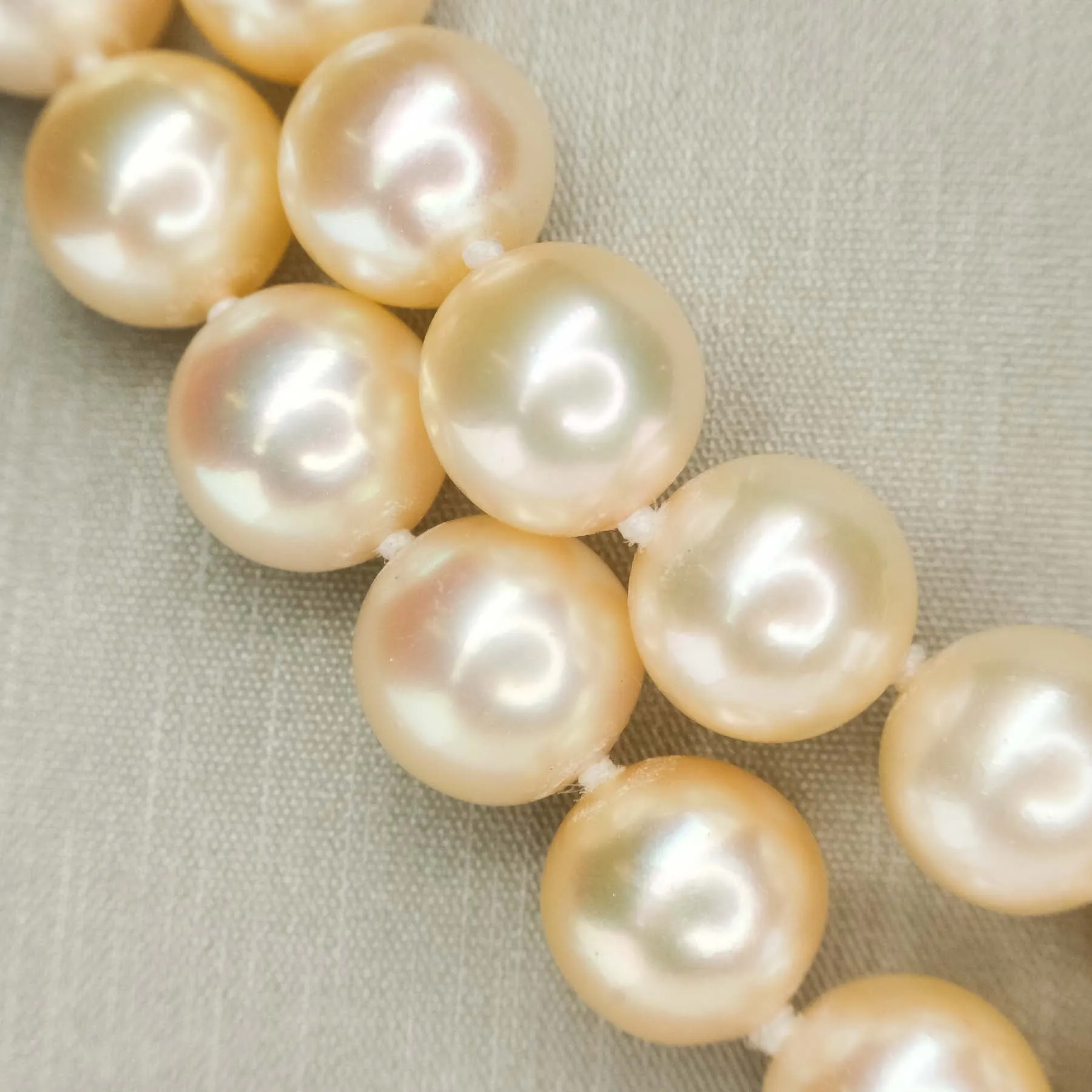 Gold South Sea Pearls Double Strand with Gem and Diamond Clasp in 18K Gold