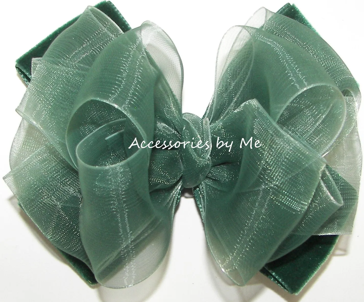 Green Organza Velvet Hair Bow