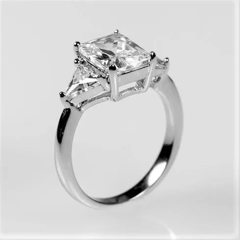 Gretchen 3ct Radiant CZ Three Stone Engagement Ring  | 4.5ct | Sterling Silver