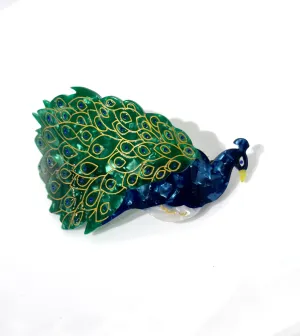 Hand-painted Peacock French Barrette Hair Clip | Eco-Friendly