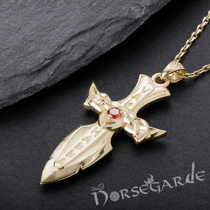 Handcrafted Valhalla Dagger Pendant - Gold with Ruby